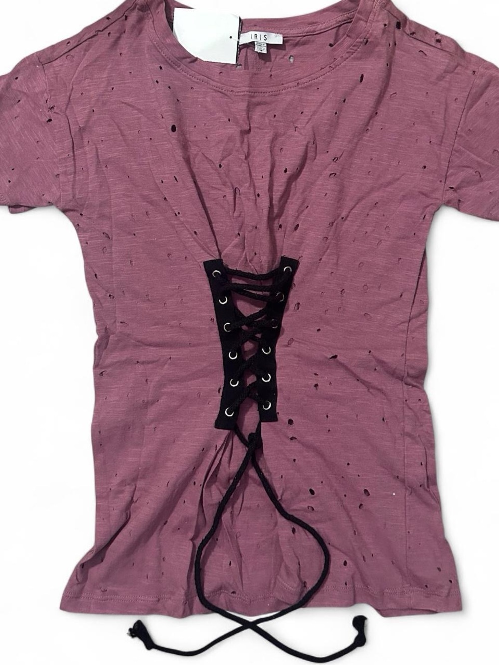 Mauve Lace-Up Short Sleeve Top (NWT)